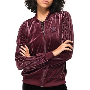 Adidas women’s velour burgundy track jacket